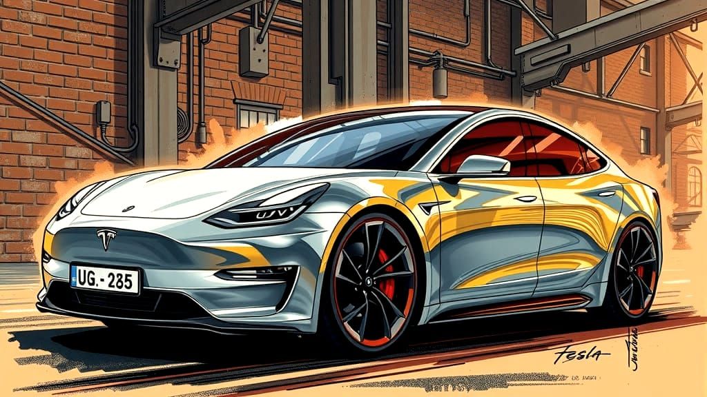 Cyberpunk Tesla Vehicle in Volumetric Lighting