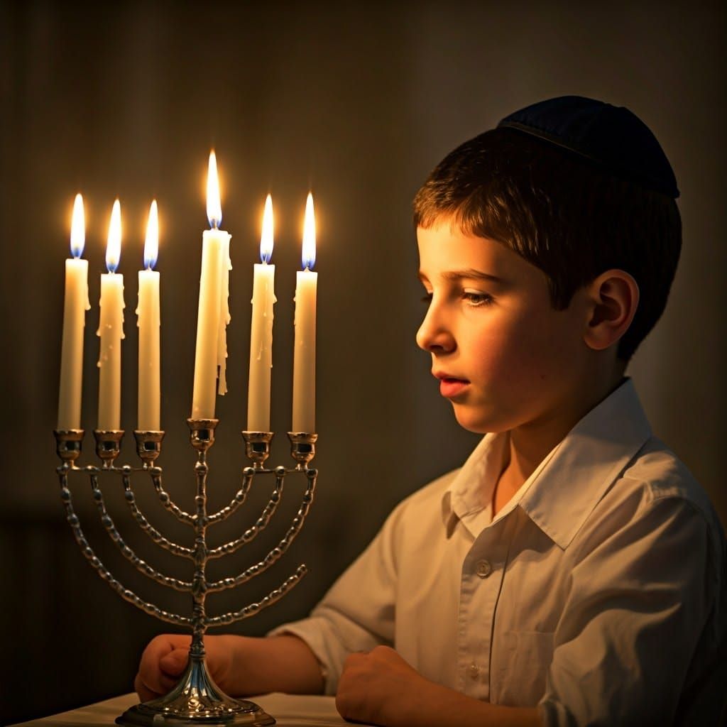 A Young Hassidic Boy Contemplates Hanukkah's Meaning