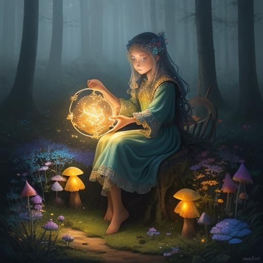Mystical Forest Baby with Glowing Orb