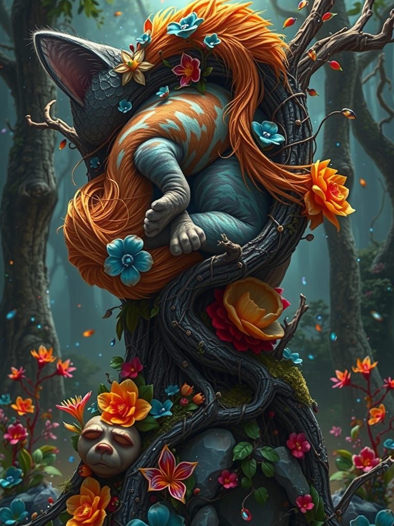 Enchanted Whimsy: Mystical Feline Amidst Dreamlike Forest