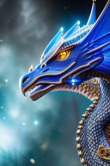 Sapphire Dragon with Arcane Runes in Air