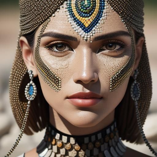 Detailed Stone Mosaic Portrait in Macro Photography