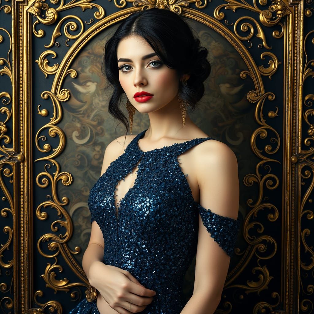 Ethereal Goddess in Lavish Silver Gown