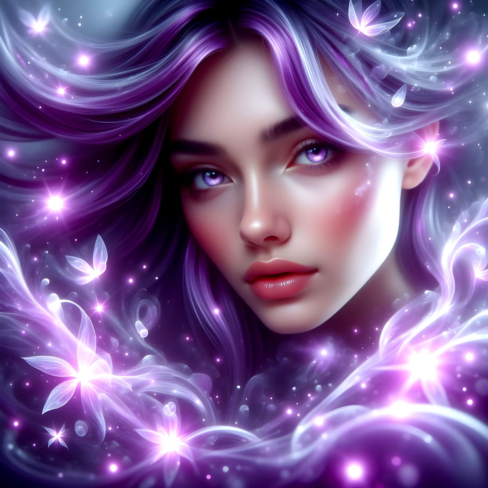 Ethereal Purple Goddess with Shimmering Wings