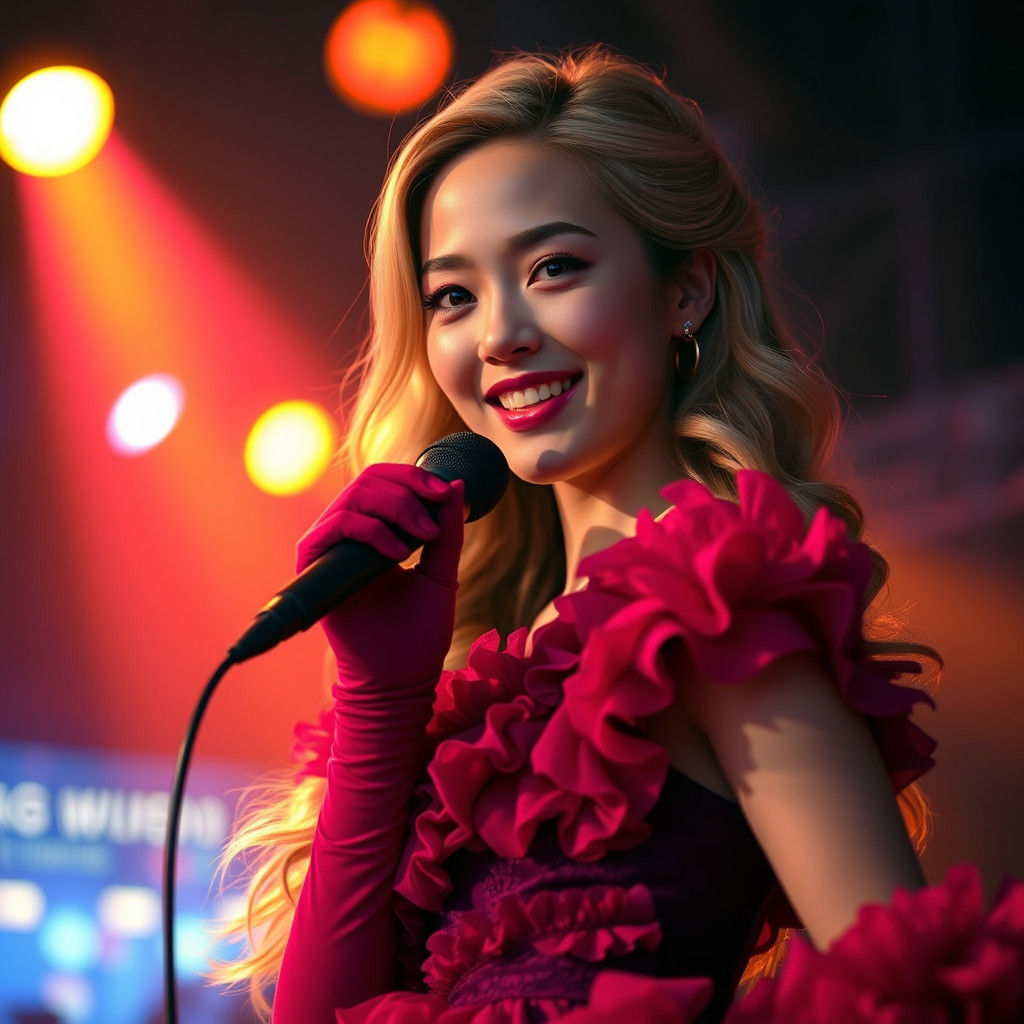 Radiant Singer Under Rainbow Spotlights: A Cinematic Musical