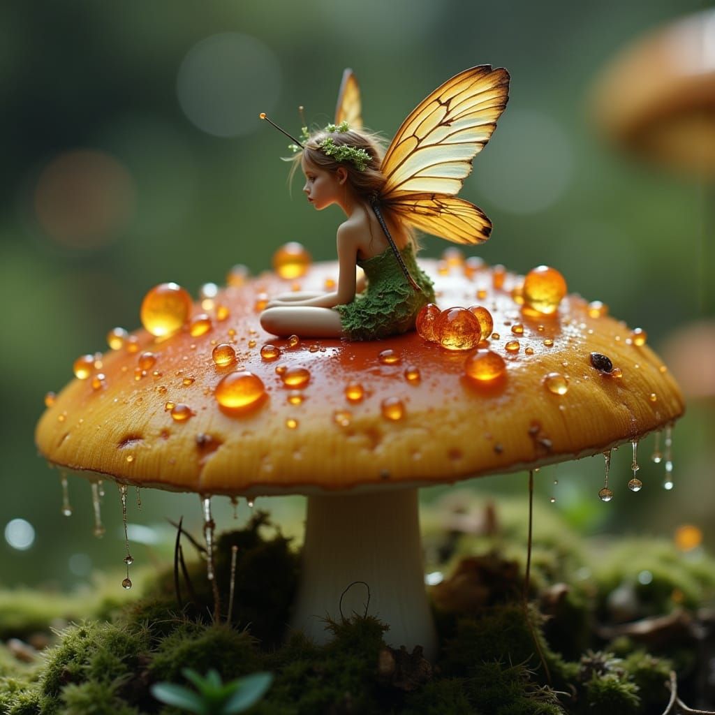 Fairy on Mushroom in Macro Photography