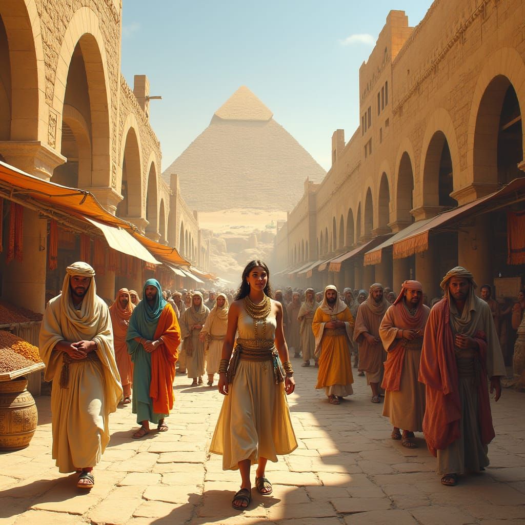 Ancient Egypt Street Scene with Pyramids