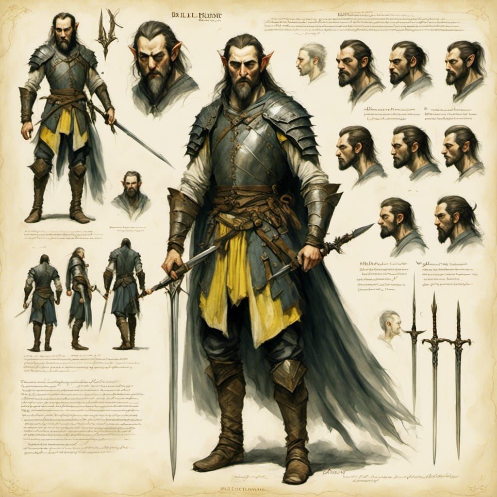 Eladrin Elf Hunter Character Model Sheet in Fantasy Art