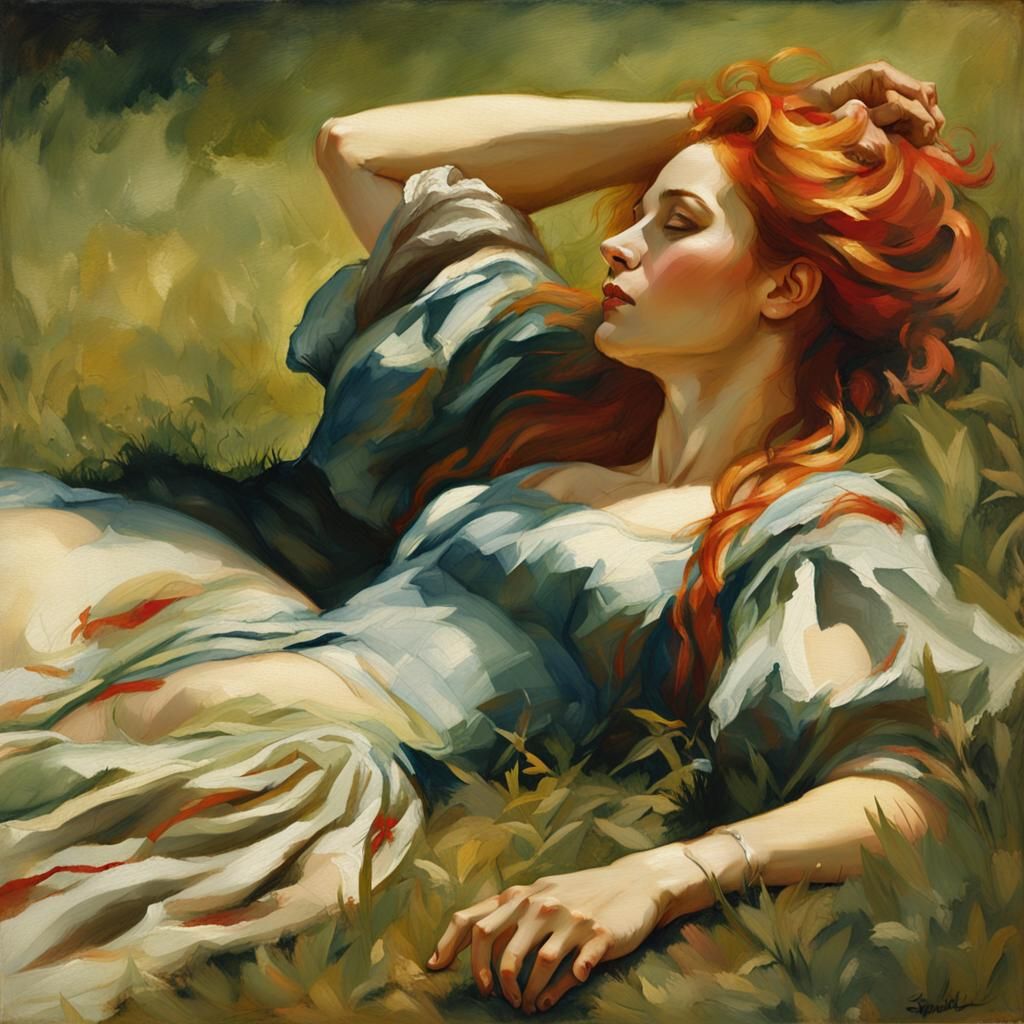 Renaissance Woman in Sunlight: An Oil Painting