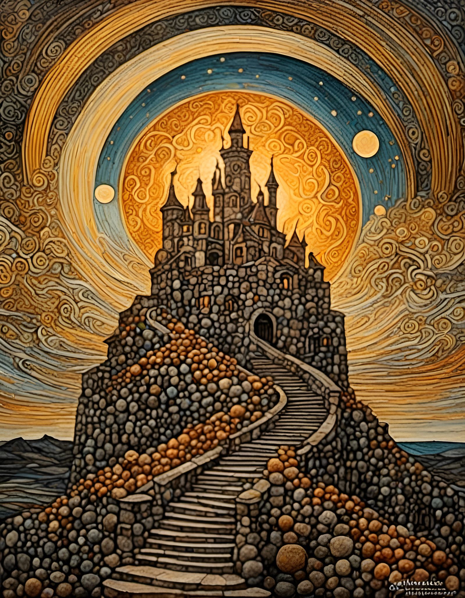 Golden Castle Under Celestial Sky