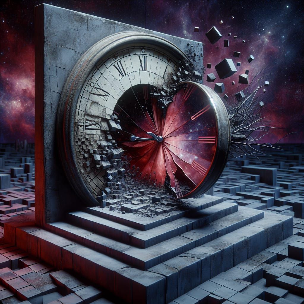 Fractured Clock Unveils Parallel Reality in Crimson and Obsi...