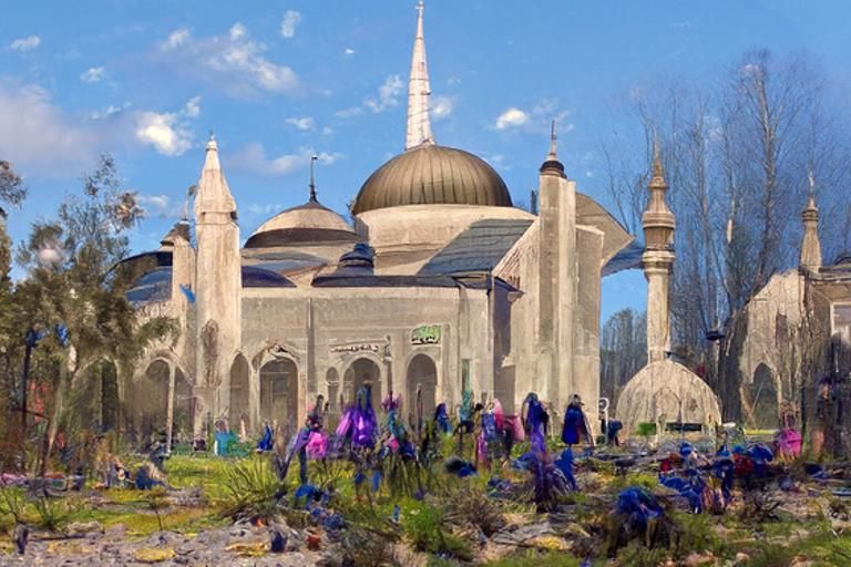 Futuristic Mosque Concept Art in Cyberpunk Style