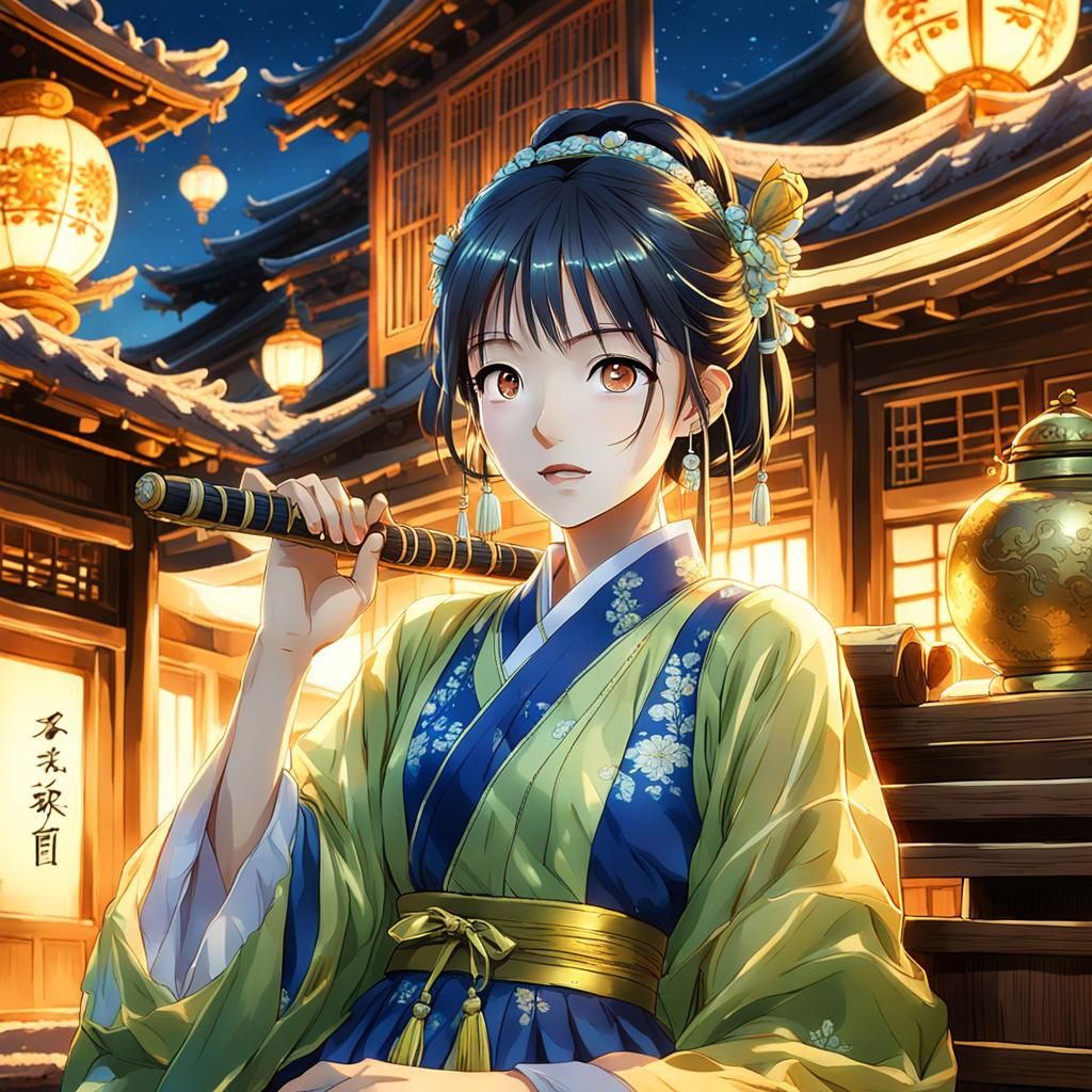 Hirai Momo in Silk Chinese Dress: Anime Style