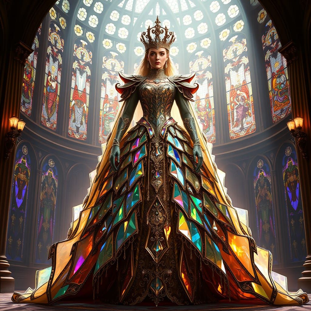 Regal Queen in Iridescent Glass Gown
