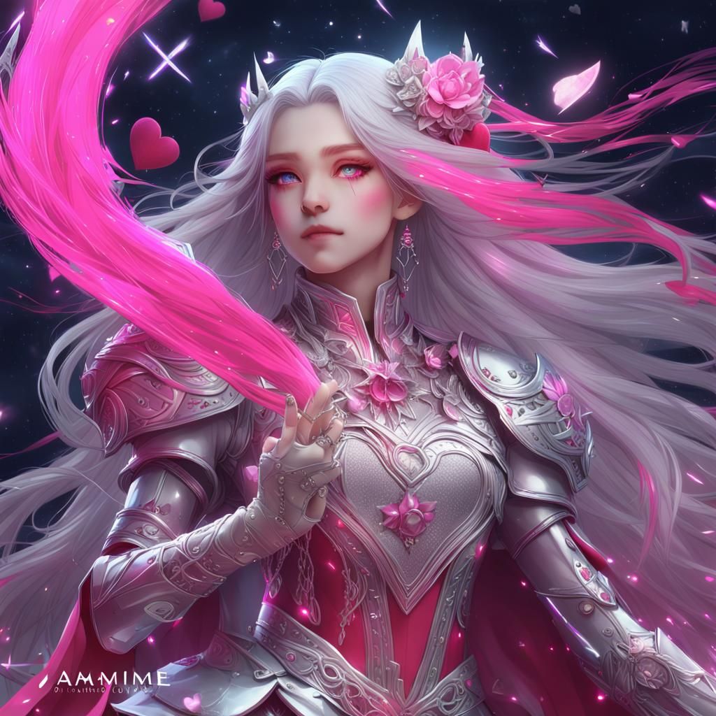 Cosmic Goddess in Hot Pink and Silver: Anime Art