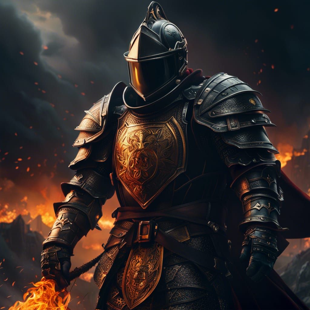 Epic Knight Firefighter in Digital Matte Painting