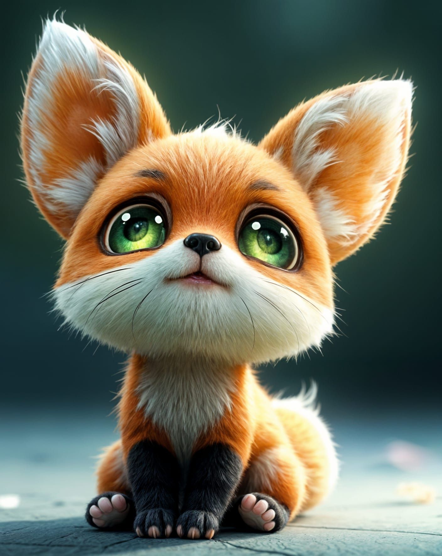 Cute Chibi Fox with Majestic Green Eyes