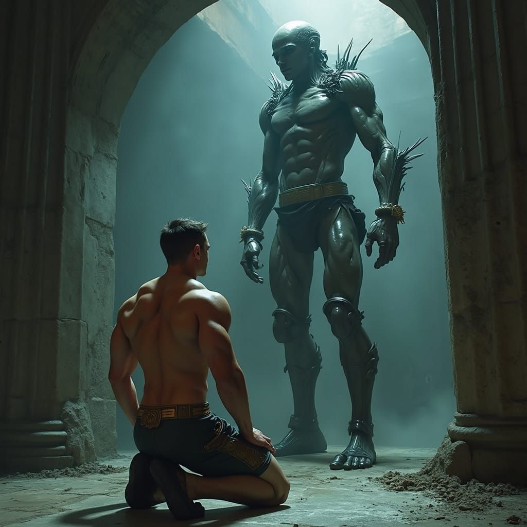 Classical Bodybuilder in Ancient Roman Amphitheater