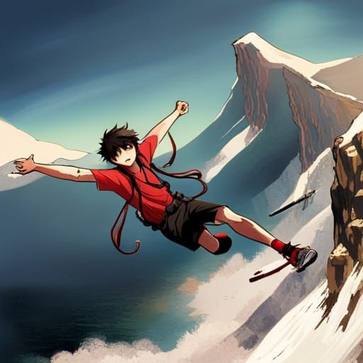 Anime Man Bungee Jumping Off Mountain
