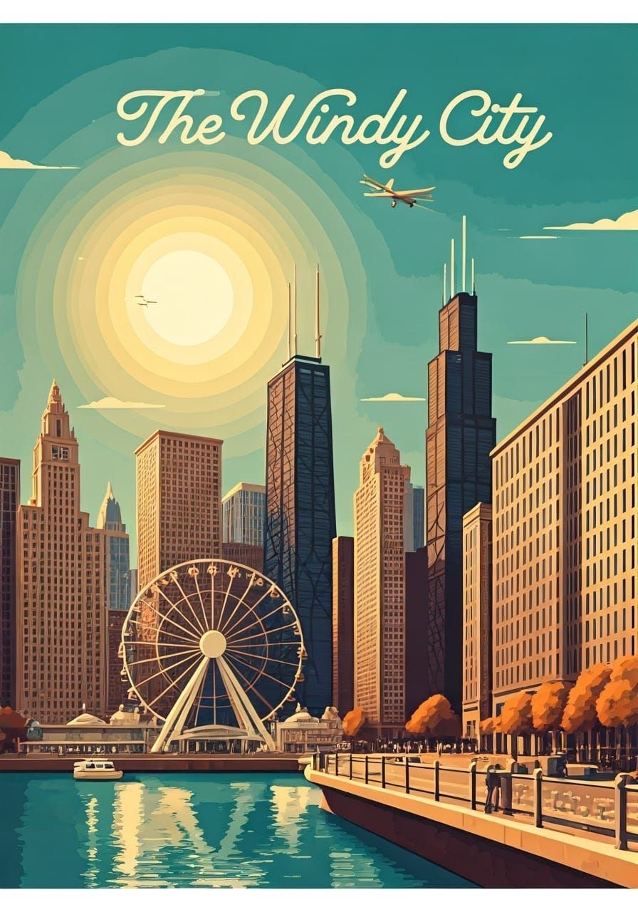 Chicago Cityscape in Edward Hopper Style