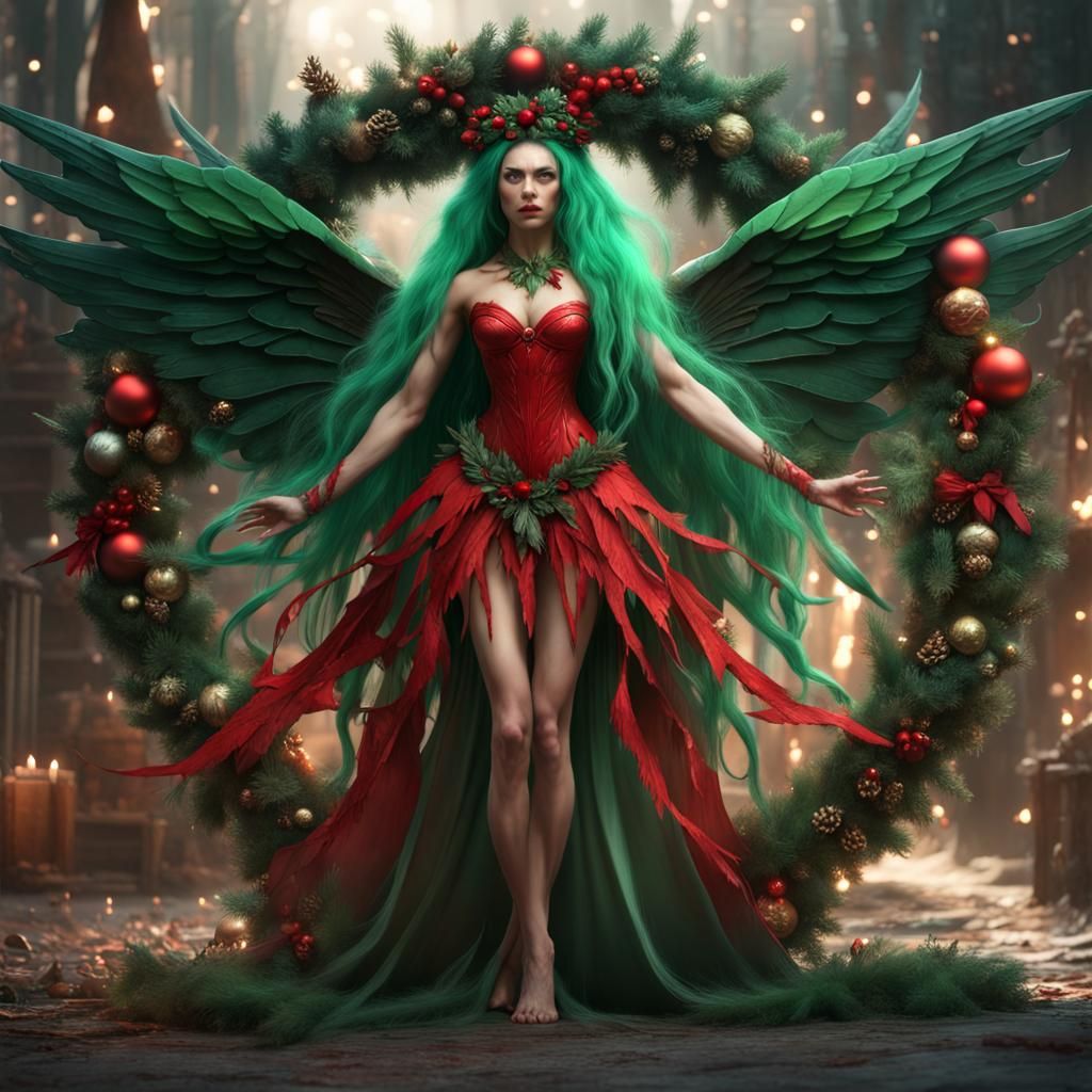 Muscular Evil Fairy Christmas Wreath: Detailed Matte Paintin...