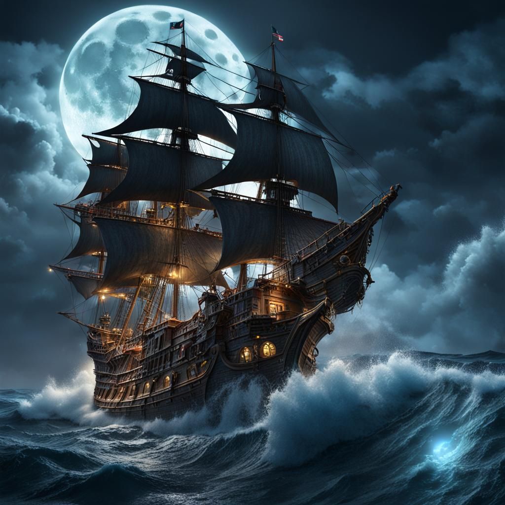 Photorealistic Pirate Ship in Stormy Seas