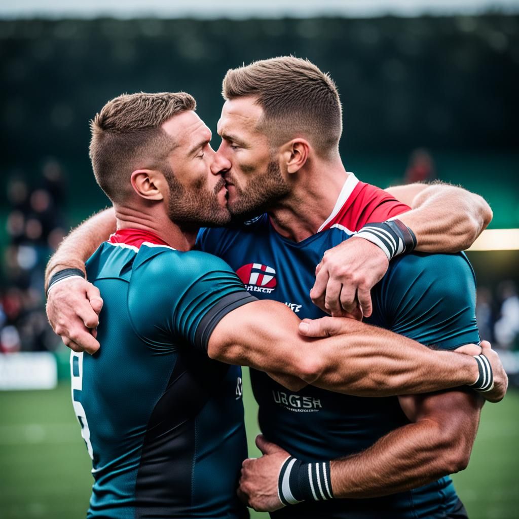 Rugby Players Share a Kiss in Natural Light
