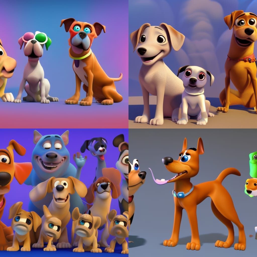 Dogs in Pixar Style 3D Rendering