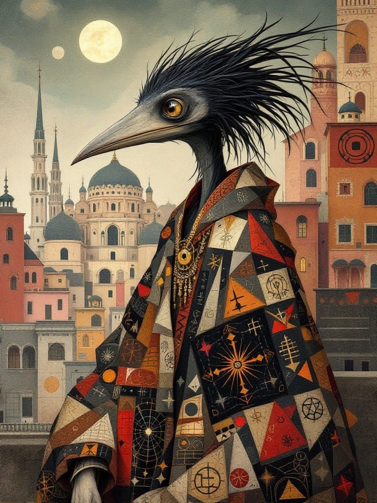 Elegant Avian Enigma in Geometric Tapestry