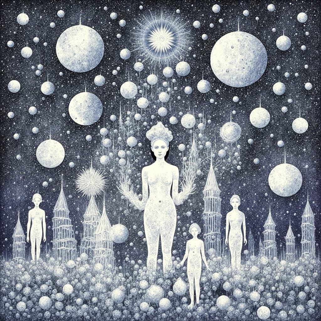 Ethereal Female Face in Dreamlike Landscape with Blues and W...