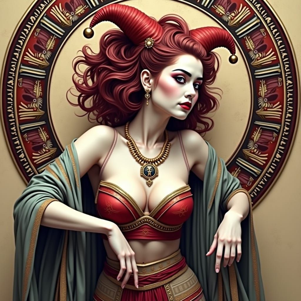 Photorealistic Tutankhamun, Harlequin, and Geisha Fusion