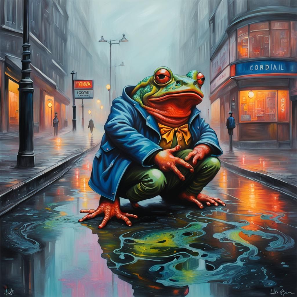 Futuristic London Sewer Scene in Vibrant Acrylic Pour Style