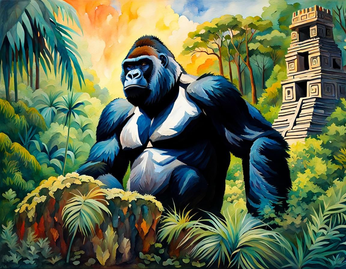Majestic Gorilla King in Jungle Clearing