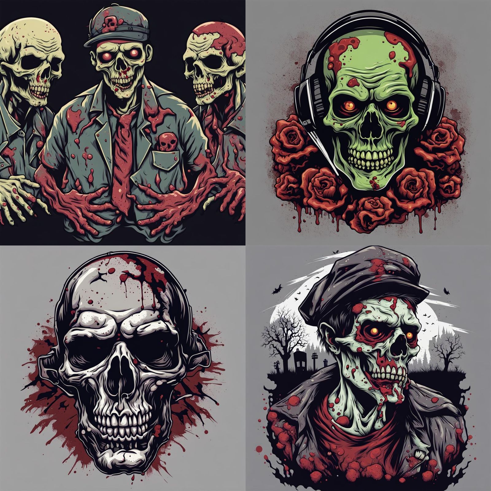 Zombie Skull T-Shirt Design in PNG Format