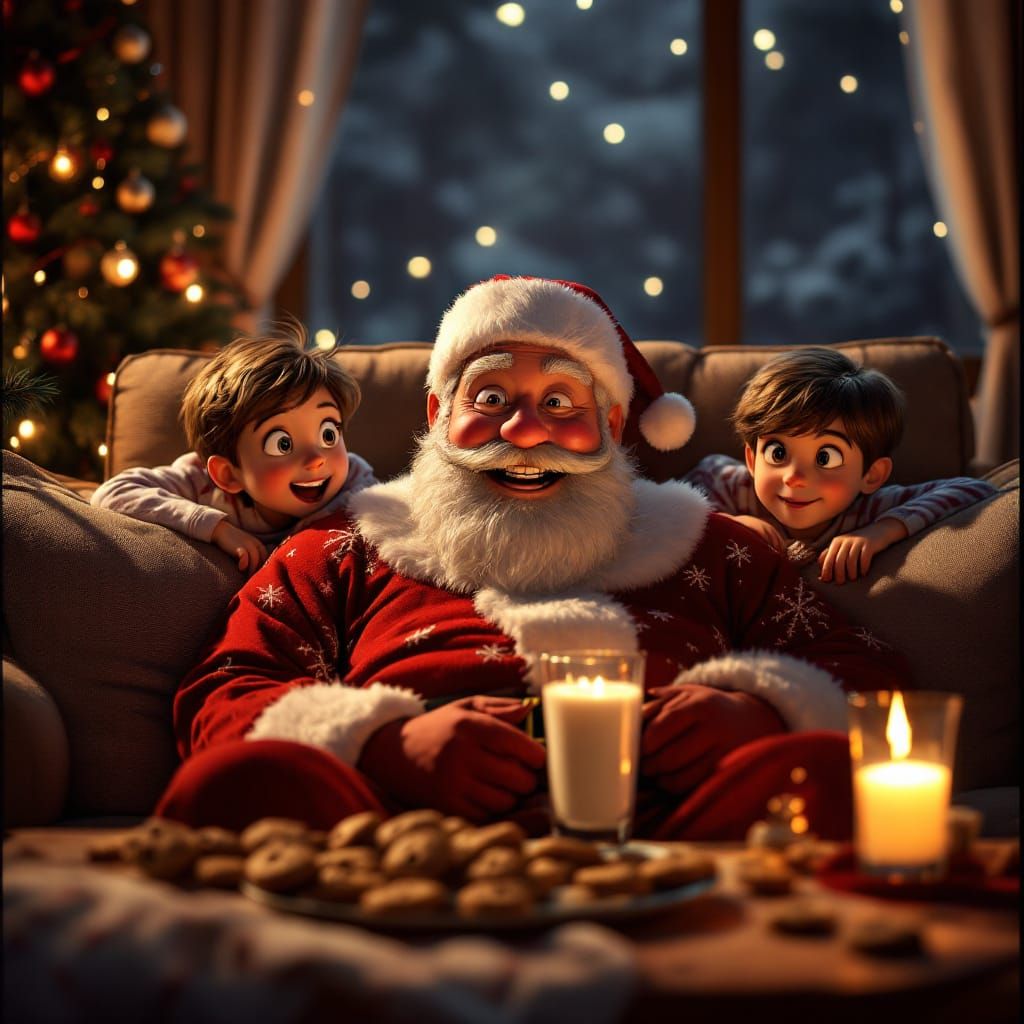 Kids Watch Santa Claus: Disney Pixar Christmas Scene