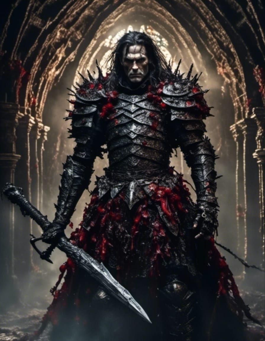 <lora:Dark fantasy realism:1.0>  a 48 years old human dark p...