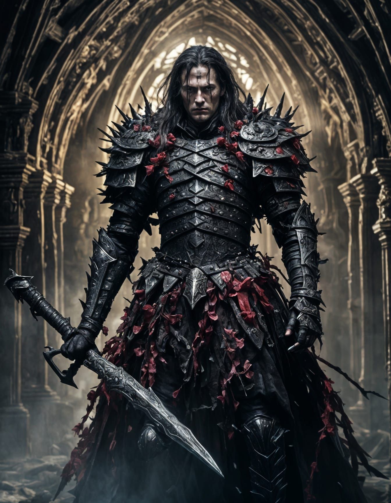 <lora:Dark fantasy realism:1.0>  a 48 years old human dark p...