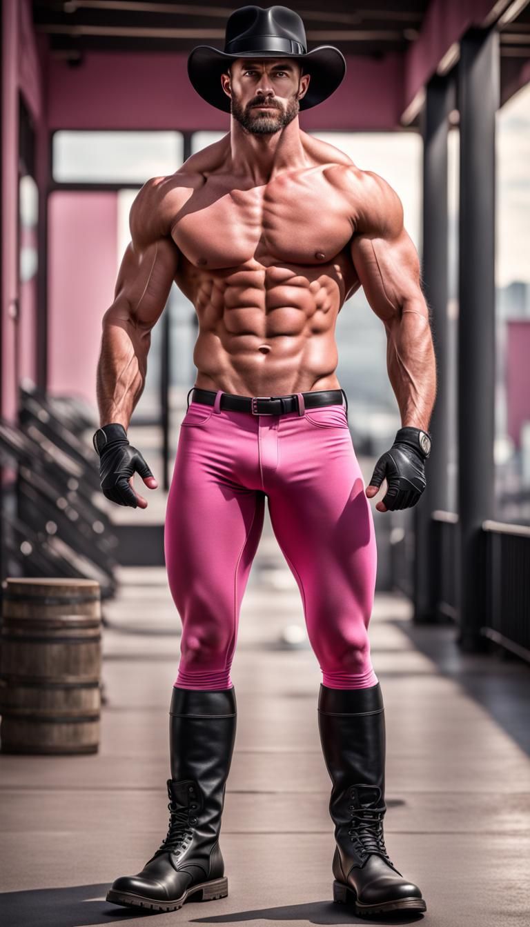 Muscular Man in Pink Tights: Photorealistic HDR Portrait