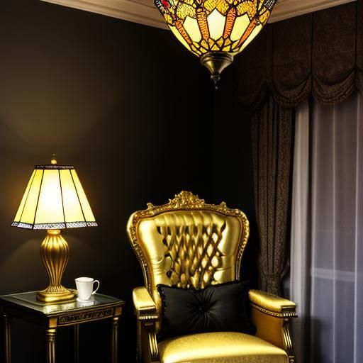 Tiffany Lamp Illuminates Golden Rocking Chair