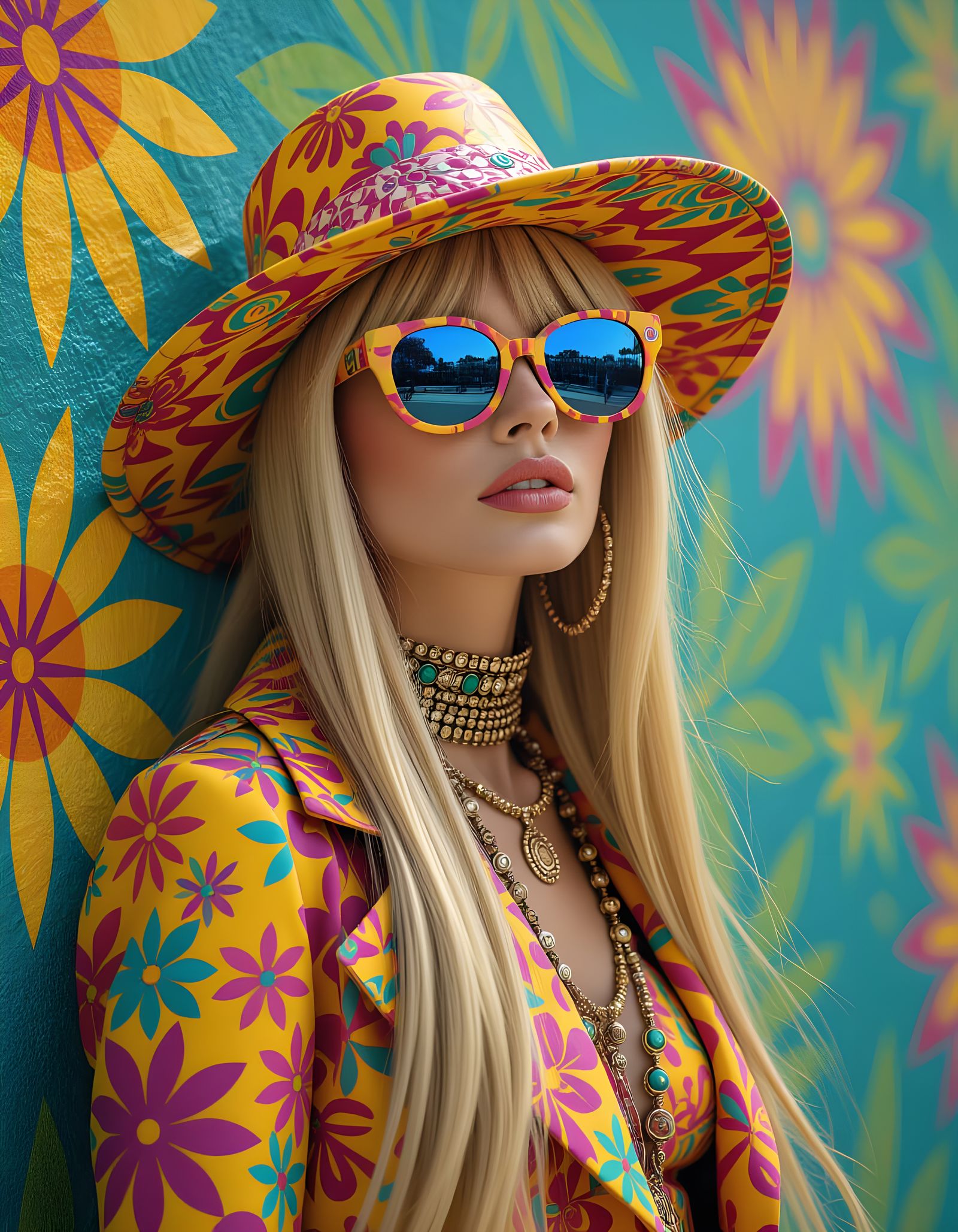 Twiggy in Hippy Chic Style at 1960s Pop Festival