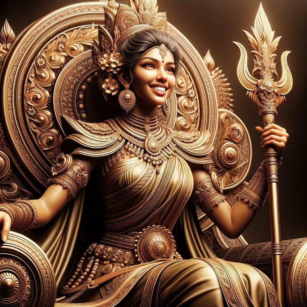 South Asian Warrior Queen on Throne, Digital Art