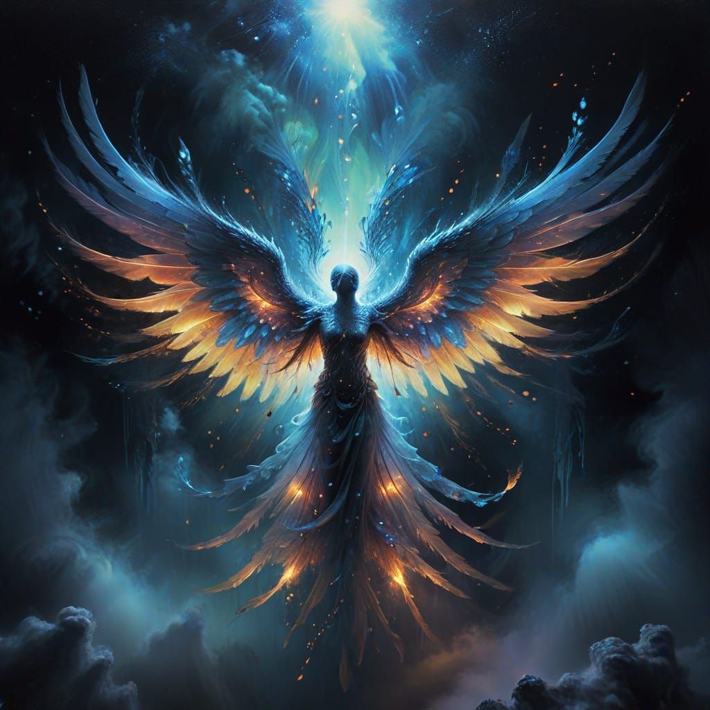 Ethereal Spirit Floating in Darkness: Surreal Oil Painting