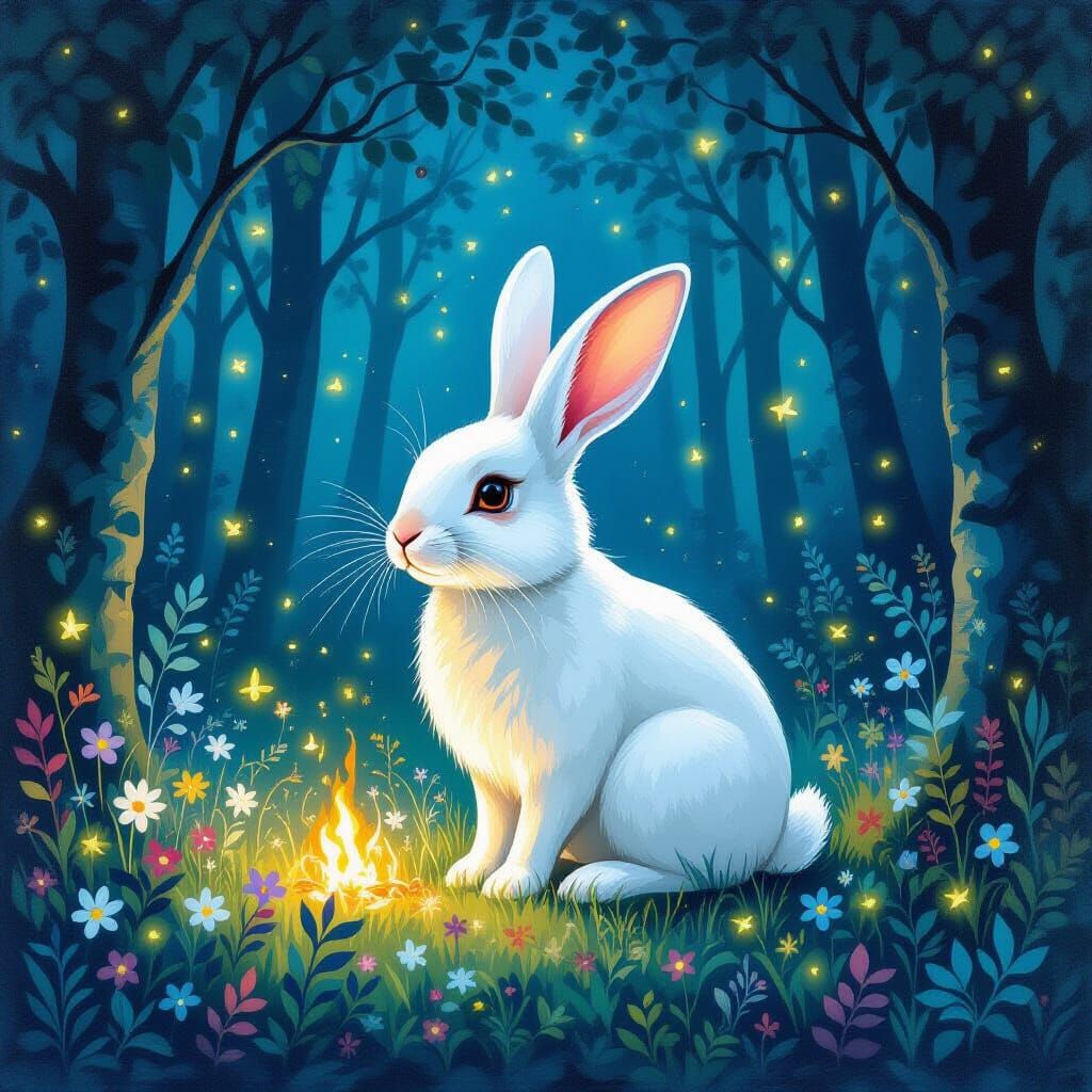 Enchanted Forest: Glowing Rabbit in Encaustic Painting