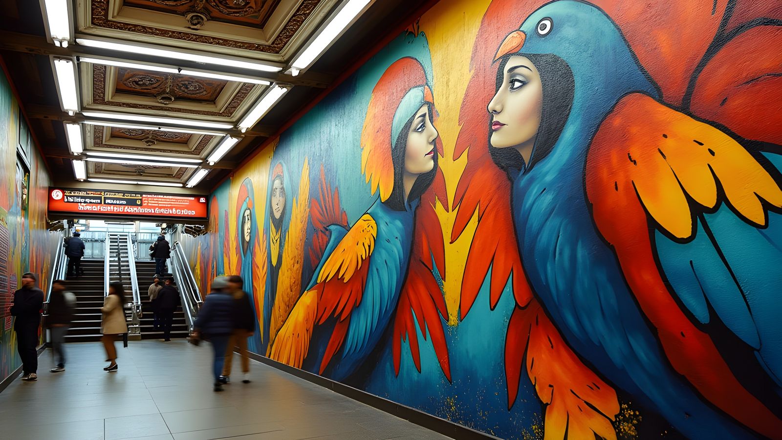 Bird Mural near Subway, Abstract Painting