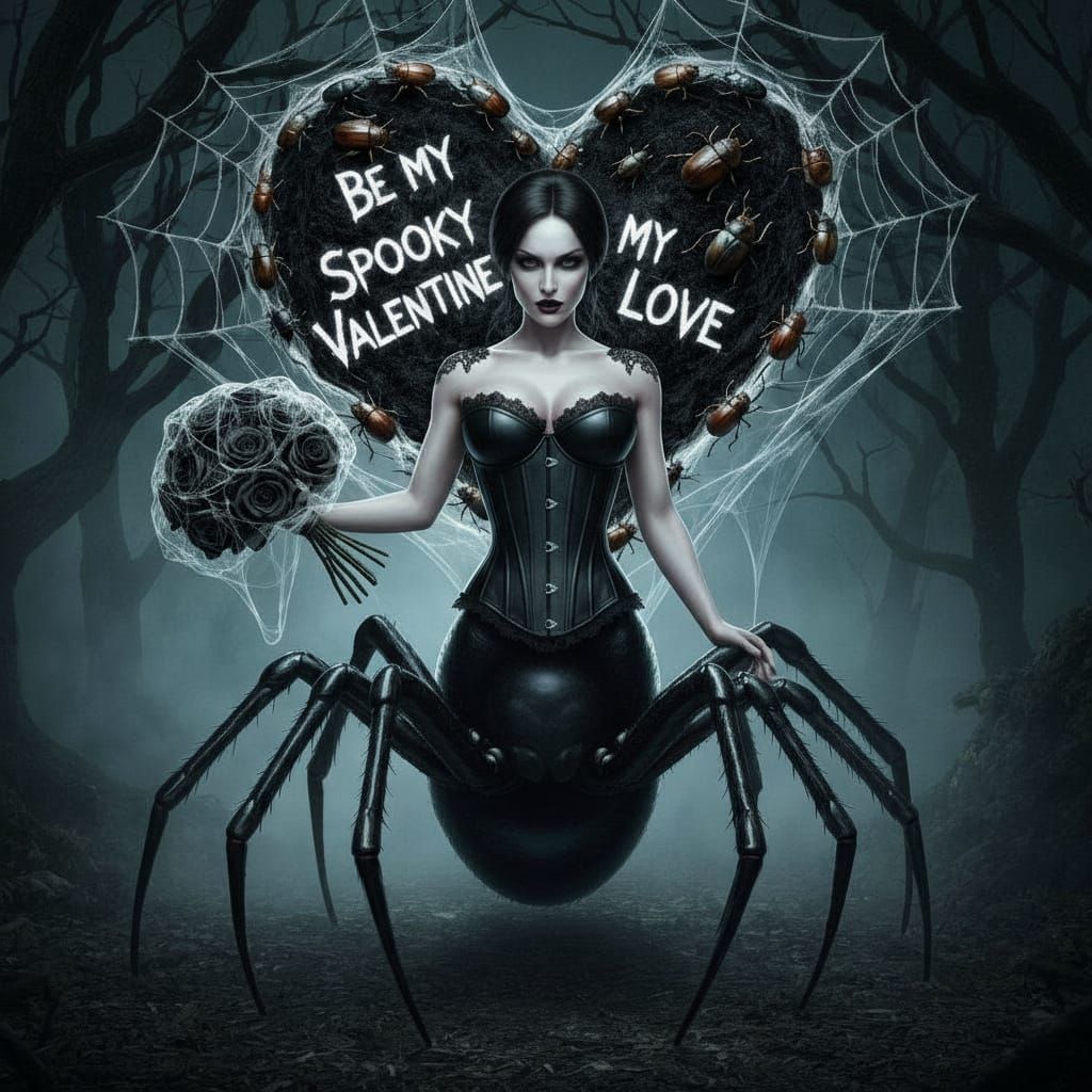 Spooky Arachne Valentine in Halloween Forest