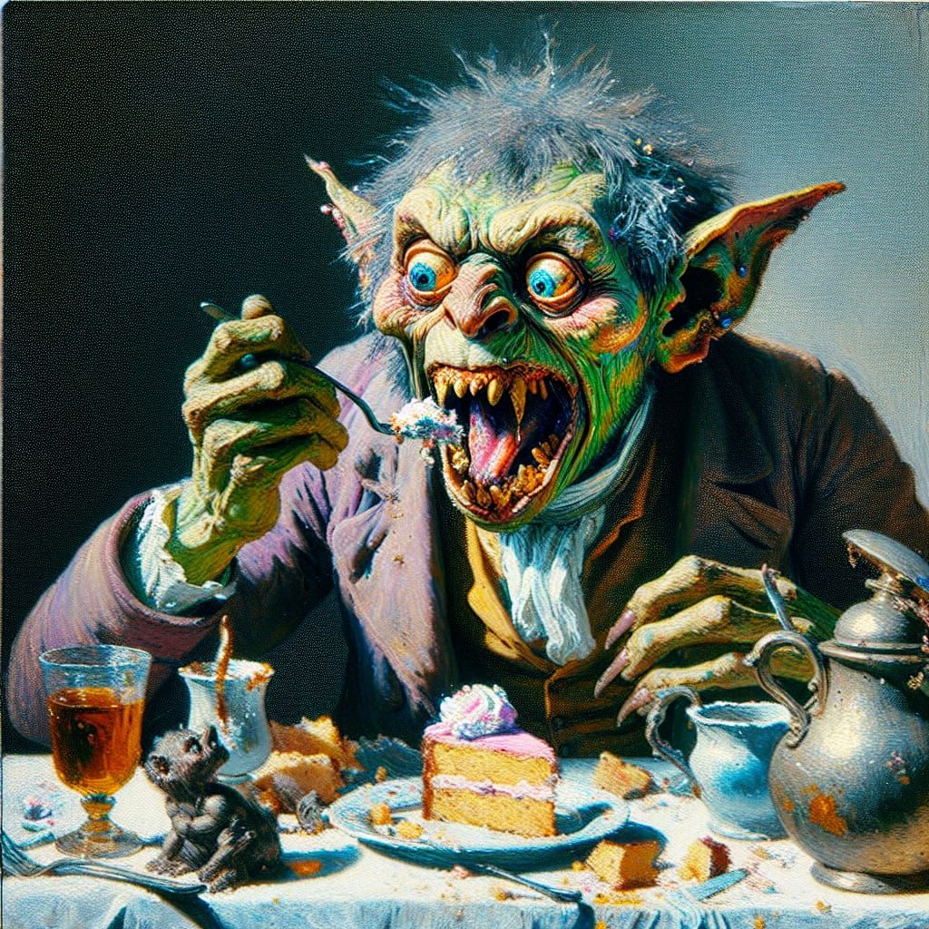 Goblin's Cake Indulgence in Romanticism Style