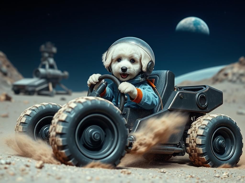 Poodle Puppy's Lunar Rover Adventure in Space