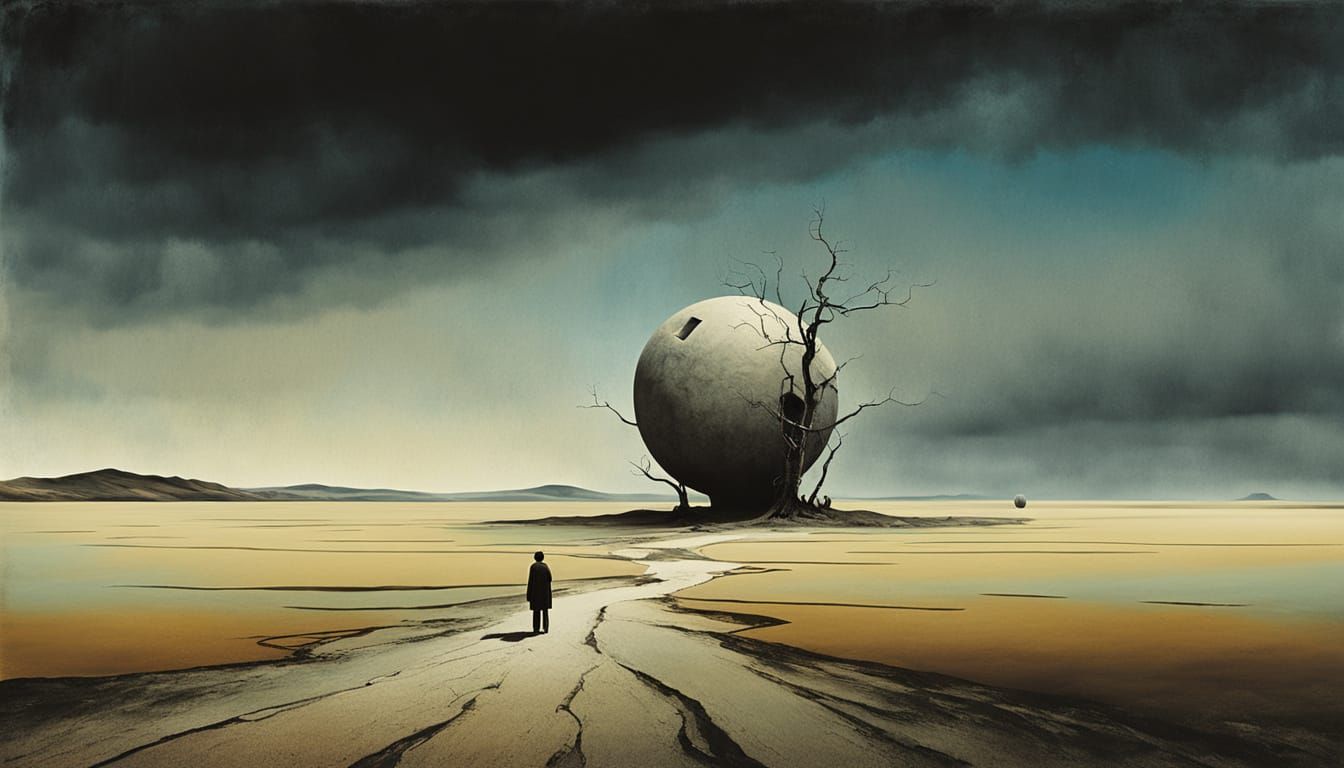 Ethereal Desert Solitude in Photorealistic Surrealism