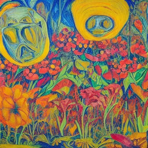 Hippie Hippo in Expressionist Flower Field