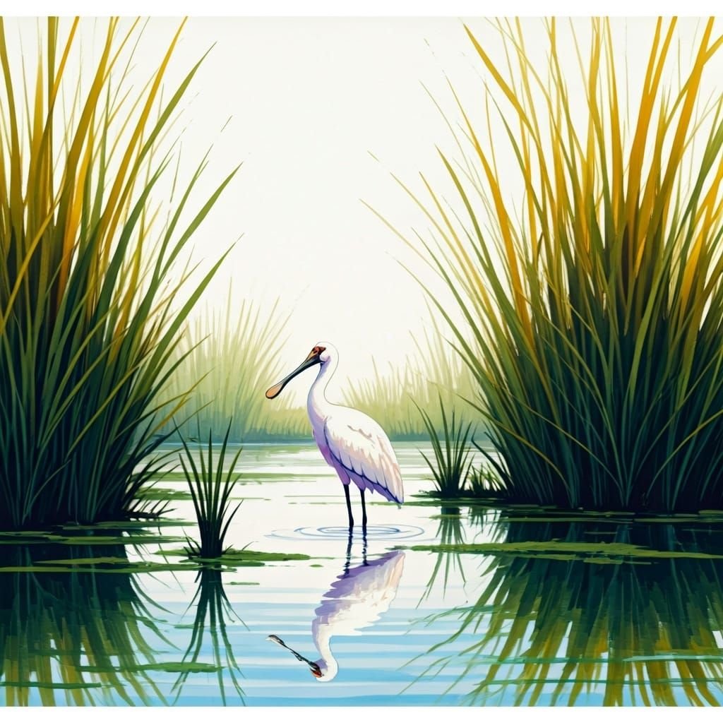 Solitary spoonbill stork